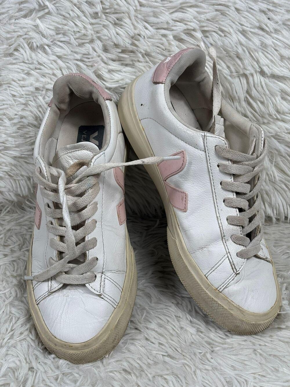 Veja Shoes Womens Size 7 White Pink Leather Low Top Casual Sneakers 38 Tennis